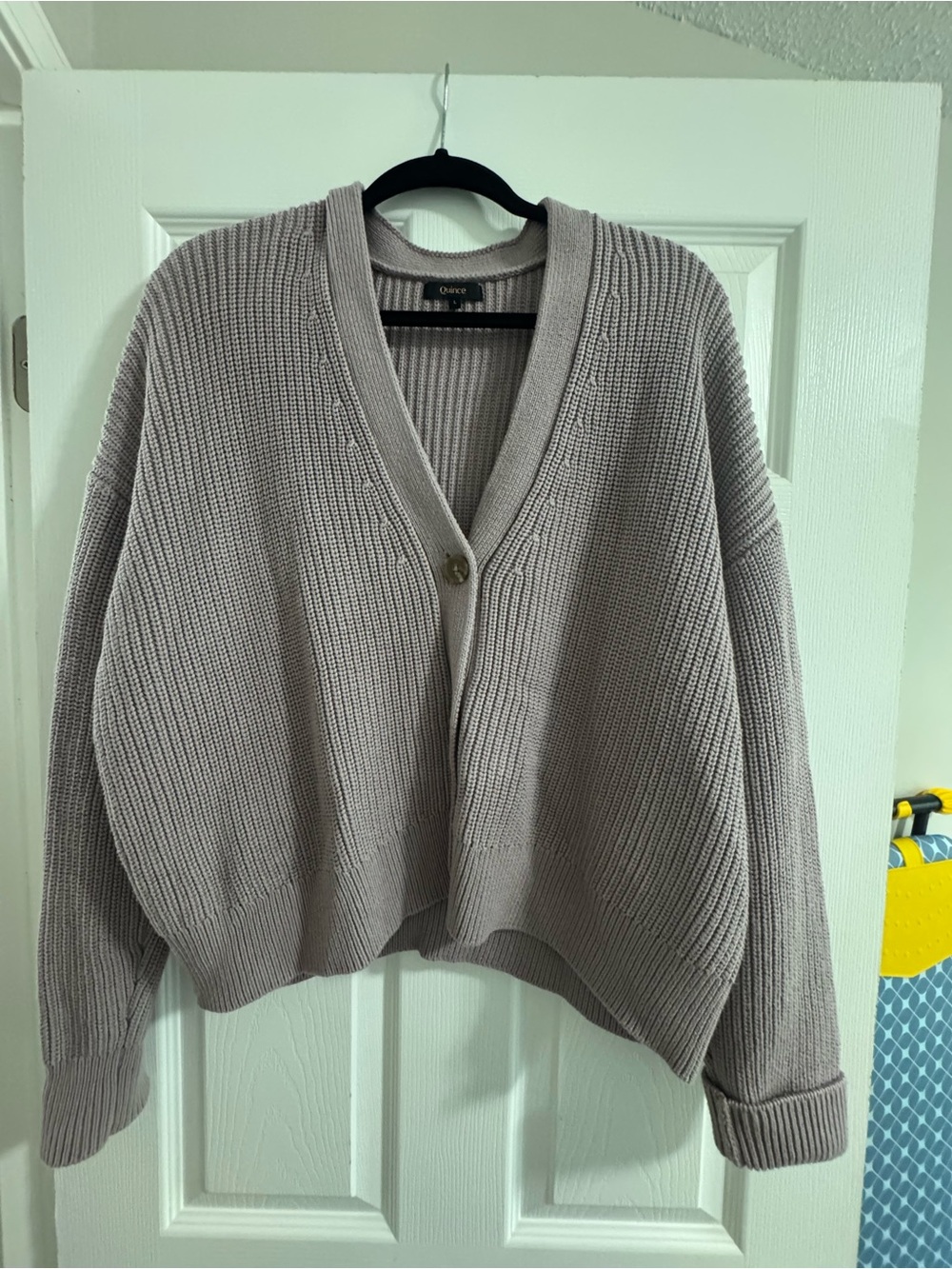 Quince Women’s Fisherman Boxy Cropped Cardigan Vintage Rose Sz L